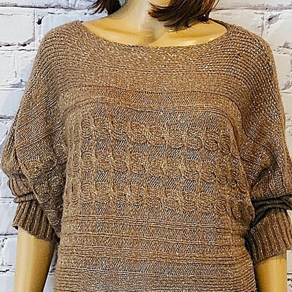 MAX STUDIO, Tan cable knit tunic sweater with metallic threading - Picture 6 of 9